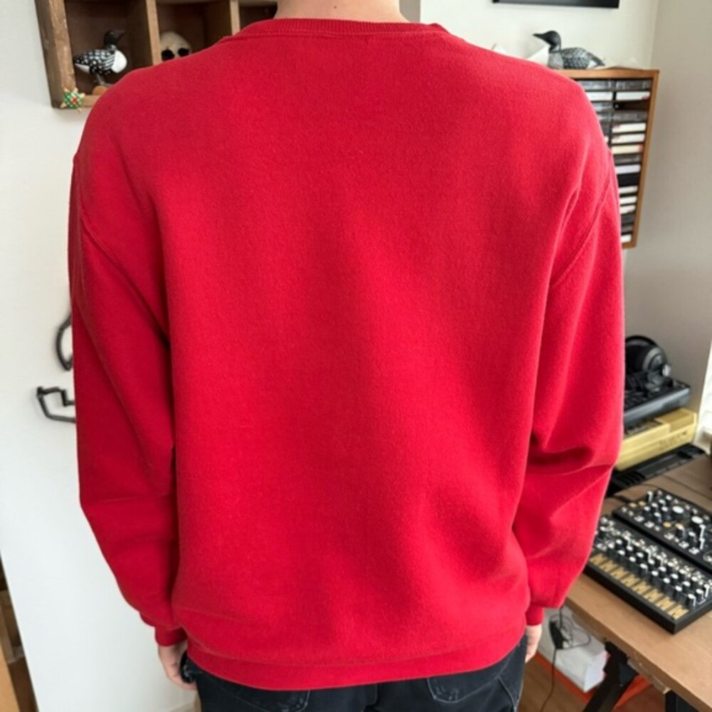 Vintage 90s Red Blank V-Notch Crewneck Sweatshirt Jerzees ~ Size Medium - Picture 4 of 6